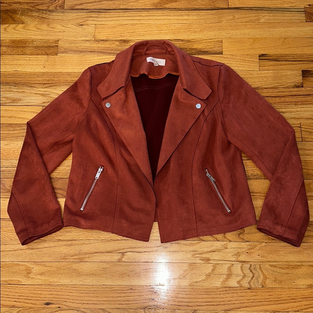 Philosophy Faux Suede Rust Orange Motocross Bikercore Rocker Jacket Sz L - Picture 4 of 10
